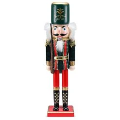 15 In. Wooden Christmas Toy Soldier Nutcracker-Red And Black Nutcracker Soldier With A Rifle Gun, Holiday Nutcracker