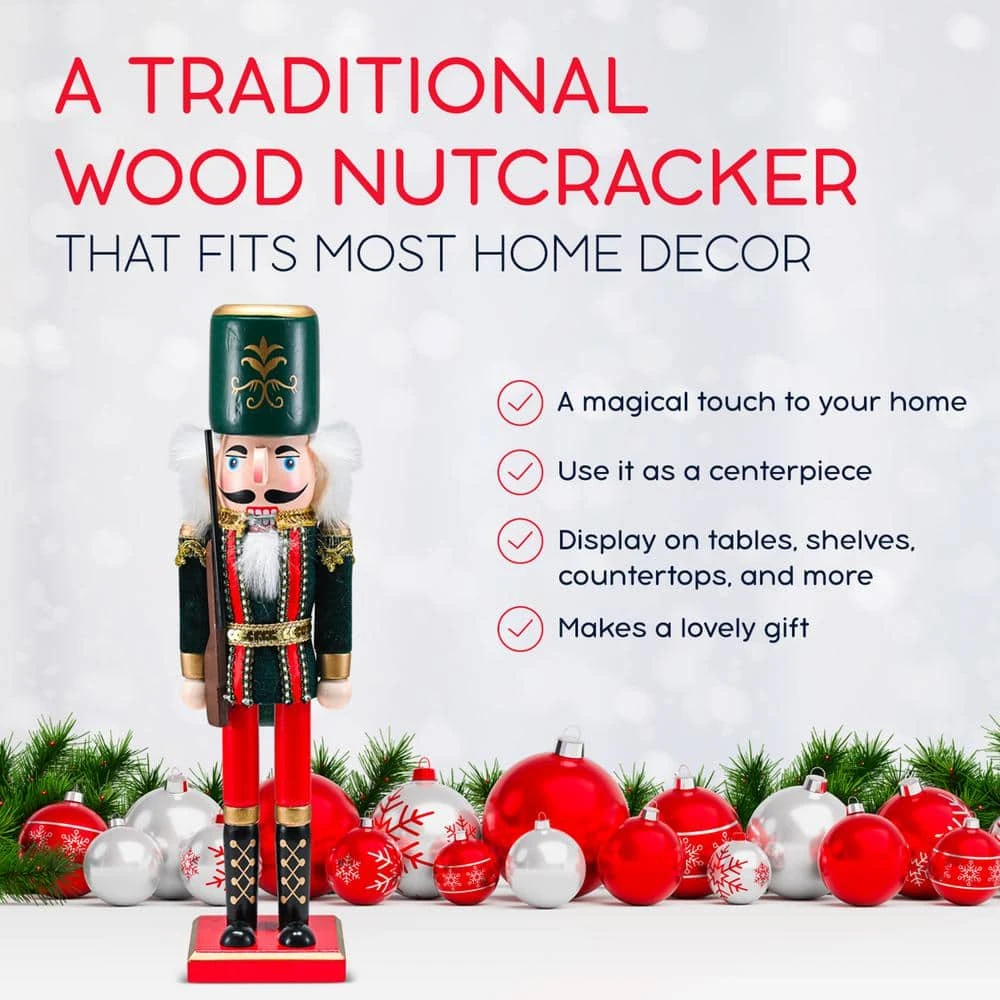 15 In. Wooden Christmas Toy Soldier Nutcracker-Red And Black Nutcracker Soldier With A Rifle Gun, Holiday Nutcracker 7 15 In. Wooden Christmas Toy Soldier Nutcracker-Red And Black Nutcracker Soldier With A Rifle Gun, Holiday Nutcracker - Image 7