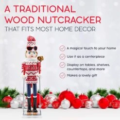15 In. Wooden Christmas Woman Skier Nutcracker-Red And White Nutcracker Girl With Ugly Sweater And Skis In Skiing Pose -Northlight Shop ornativity christmas figurines or 218 76 1000