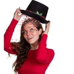 Snowman Hat Tree Topper -Top Hat Christmas Tree Top Decor With Plaid Red Ribbon And Mistletoe Holly And Berry -Northlight Shop ornativity christmas tree toppers or 154 1f 1000