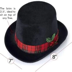 Snowman Hat Tree Topper -Top Hat Christmas Tree Top Decor With Plaid Red Ribbon And Mistletoe Holly And Berry -Northlight Shop ornativity christmas tree toppers or 154 44 1000