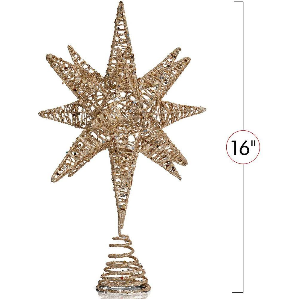 White Gold Tree Topper - Christmas Gold 3D Glitter Star Ornament Treetop Decoration 5 White Gold Tree Topper - Christmas Gold 3D Glitter Star Ornament Treetop Decoration - Image 5