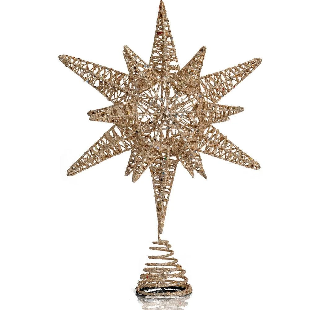 White Gold Tree Topper - Christmas Gold 3D Glitter Star Ornament Treetop Decoration 1 White Gold Tree Topper - Christmas Gold 3D Glitter Star Ornament Treetop Decoration