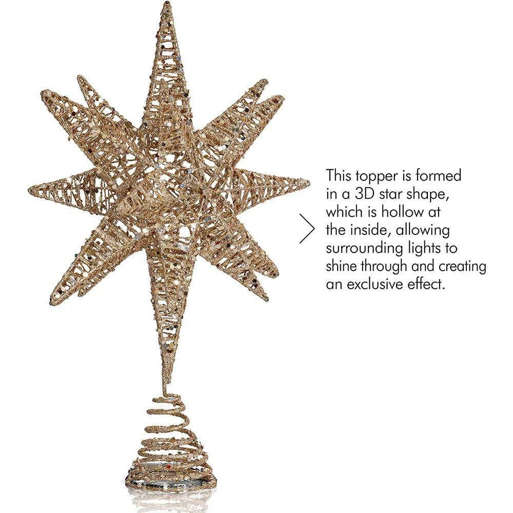 White Gold Tree Topper - Christmas Gold 3D Glitter Star Ornament Treetop Decoration 2 White Gold Tree Topper - Christmas Gold 3D Glitter Star Ornament Treetop Decoration - Image 2
