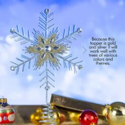Glitter Snowflake Tree Topper - Silver And Gold Bare Branches Sparkling Gem Christmas Star Tree Top Decor -Northlight Shop ornativity christmas tree toppers or 168 44 1000