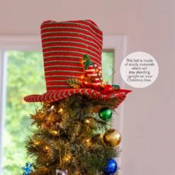 Snowman Hat Tree Topper -Holiday Hat Christmas Tree Top Decor With Red Berries, Mistletoe, Candy And LED Lights -Northlight Shop ornativity christmas tree toppers or 181 4f 1000