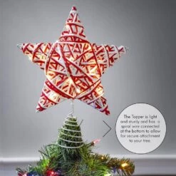 Christmas Rattan Tree Topper - Red And White Xmas Rustic Star LED Light Up Tree Topper Ornament Decoration -Northlight Shop ornativity christmas tree toppers or 182 4f 1000