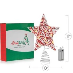 Christmas Rattan Tree Topper - Red And White Xmas Rustic Star LED Light Up Tree Topper Ornament Decoration -Northlight Shop ornativity christmas tree toppers or 182 fa 1000