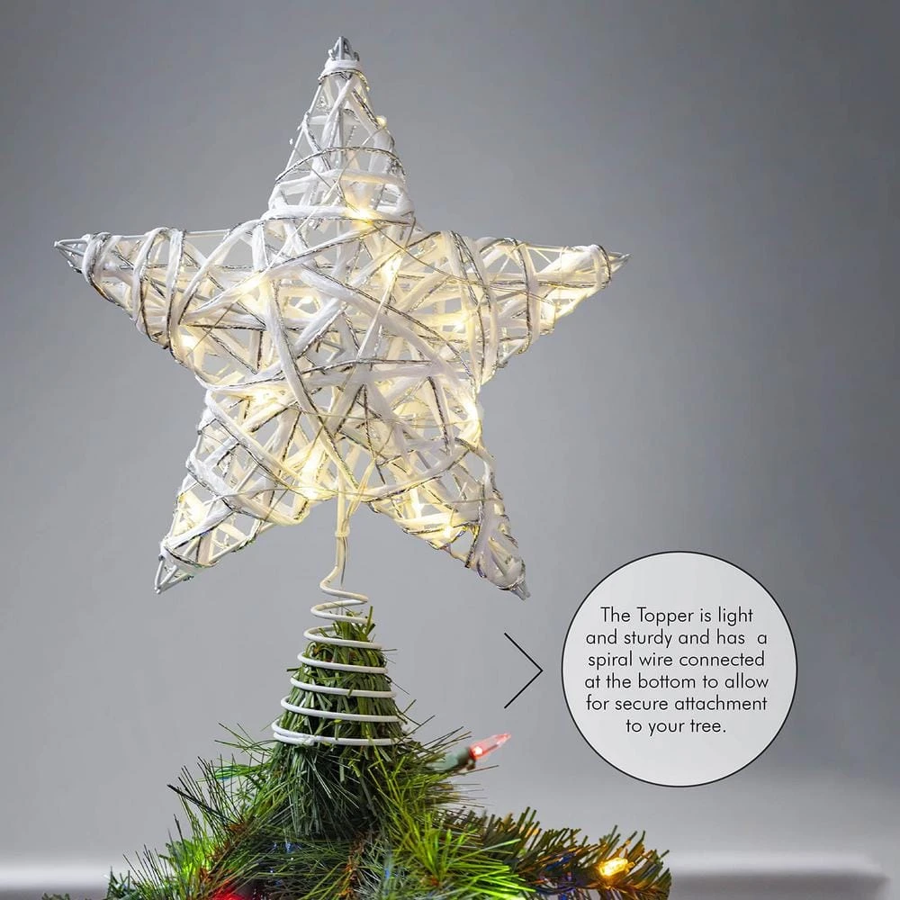 Christmas Rattan Tree Topper - White And Silver Xmas Rustic Star LED Light Up Tree Topper Ornament Decoration 3 Christmas Rattan Tree Topper - White And Silver Xmas Rustic Star LED Light Up Tree Topper Ornament Decoration - Image 3