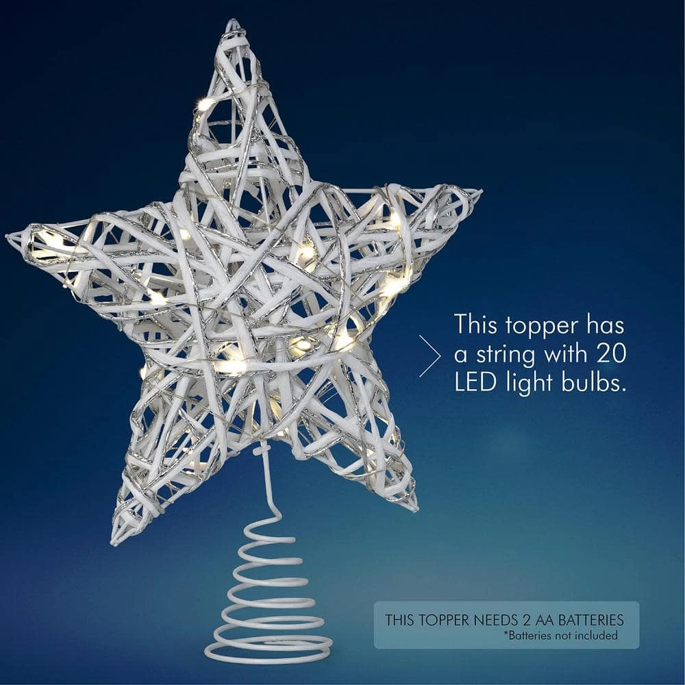 Christmas Rattan Tree Topper - White And Silver Xmas Rustic Star LED Light Up Tree Topper Ornament Decoration 2 Christmas Rattan Tree Topper - White And Silver Xmas Rustic Star LED Light Up Tree Topper Ornament Decoration - Image 2