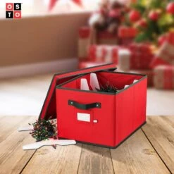 10 In. Red Polyester 600 Denier Oxford Christmas Light Storage Box (800-Light Bulbs) -Northlight Shop osto christmas light storage osd 110 rd h 1f 1000