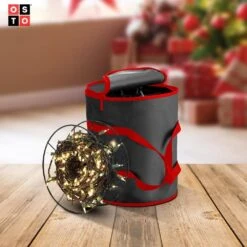 15 In. Black Polyester 600 Denier Christmas Light Storage Bag (300-Light Bulbs) -Northlight Shop osto christmas light storage osd 113 blk h 1f 1000