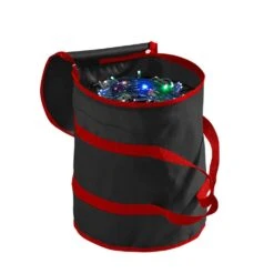 15 In. Black Polyester 600 Denier Christmas Light Storage Bag (300-Light Bulbs) -Northlight Shop osto christmas light storage osd 113 blk h 4f 1000