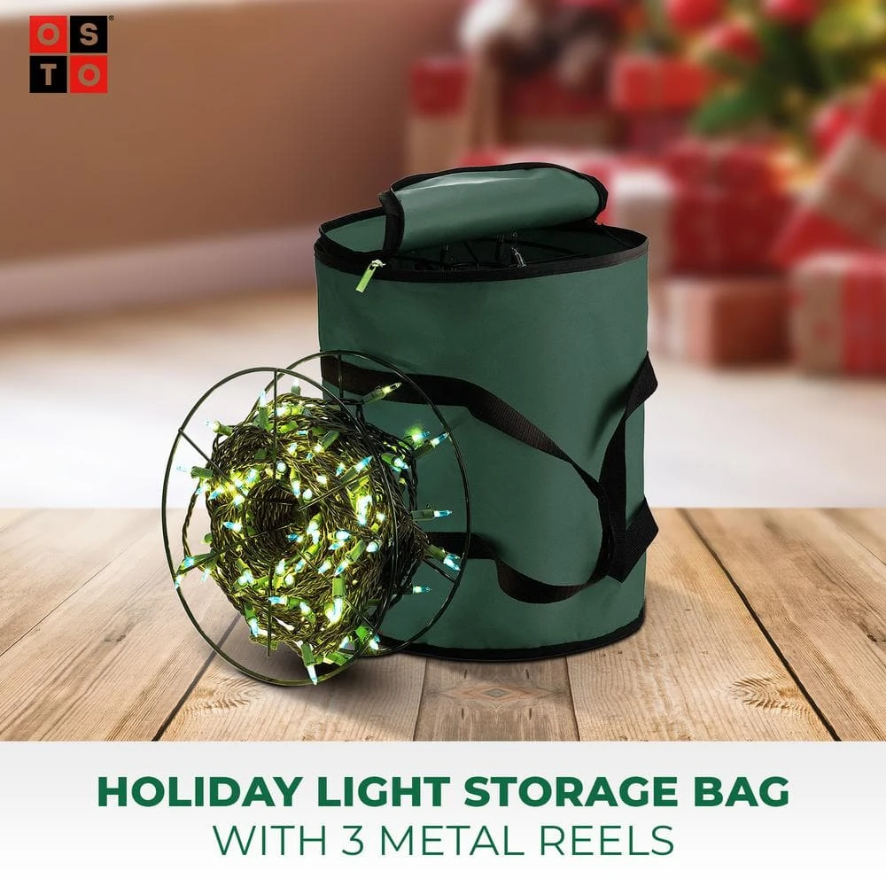 15 In. Green Polyester 600 Denier Christmas Light Storage Bag (300-Light Bulbs) 2 15 In. Green Polyester 600 Denier Christmas Light Storage Bag (300-Light Bulbs) - Image 2