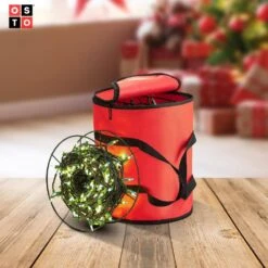 15 In. Red Polyester 600 Denier Christmas Light Storage Bag (300-Light Bulbs) -Northlight Shop osto christmas light storage osd 113 rd h 1f 1000