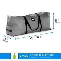 Gray Rolling Artificial Tree Storage Bag For Trees Up To 7.5 Ft. Tall -Northlight Shop osto christmas tree storage osd 117 gry h 1f 1000