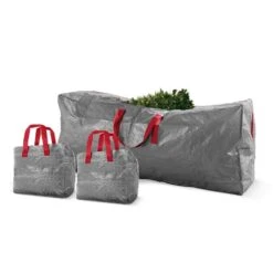 Gray Waterproof Artificial Tree Storage Bag For Trees Up To 9 Ft. Tall Plus 2 Garland Bags(3-Pack)