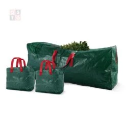 Green Waterproof Artificial Tree Storage Bag For Trees Up To 9 Ft. Tall Plus 2 Garland Bags(3-Pack) -Northlight Shop osto christmas tree storage osp 147 grn h c3 1000