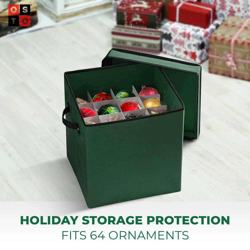 13 In. Green 600D Polyester Holiday Ornament Storage Box (64-Ornaments) 2 13 In. Green 600D Polyester Holiday Ornament Storage Box (64-Ornaments) - Image 2