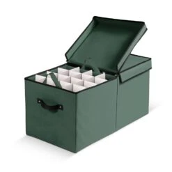 25.5 In. Green 600D Polyester Holiday Ornament Storage Box (128-Ornaments)