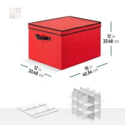 12 In. Red 600D Polyester Holiday Ornament Storage Box (36-Ornaments) -Northlight Shop osto decoration storage osd 118 rd h 4f 1000