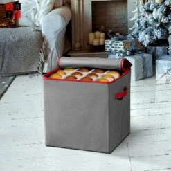 13.5 In. Gray Non-woven Ornament Storage Box (64-Ornaments) -Northlight Shop osto decoration storage osp 109 gray h 1f 1000