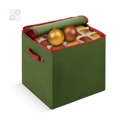 13.5 In. Green Non-woven Ornament Storage Box (64-Ornaments)