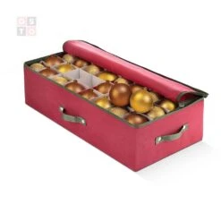 26 In. Red Non-woven Ornament Storage Box (64-Ornaments)