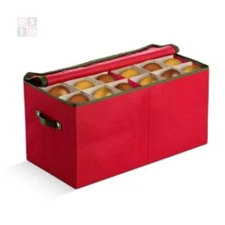 24 In. Red Non-woven Ornament Storage Box (54-Ornaments)
