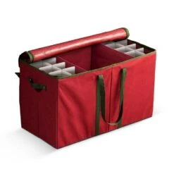 25.5 In. Red Non-Woven Fabric Ornament And Figurine Storage Box (80-Ornaments)