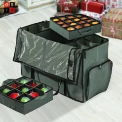 18 In. Green 600D Polyester Ornament And Figurine Storage Box (73 Ornaments) -Northlight Shop osto decoration storage osy 102 grn h 1f 1000