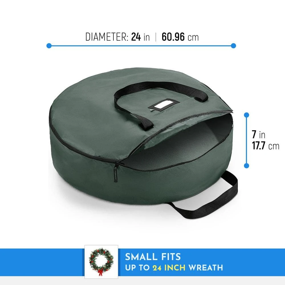 24 In Green Superior Christmas Wreath Storage Bag, Tear Proof X-Strong 600D Fabric, Artificial Wreath Storage Protection 4 24 In Green Superior Christmas Wreath Storage Bag, Tear Proof X-Strong 600D Fabric, Artificial Wreath Storage Protection - Image 4