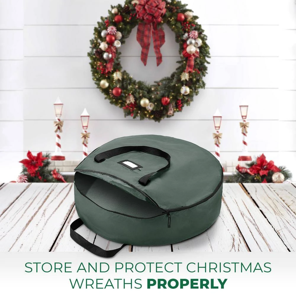 24 In Green Superior Christmas Wreath Storage Bag, Tear Proof X-Strong 600D Fabric, Artificial Wreath Storage Protection 2 24 In Green Superior Christmas Wreath Storage Bag, Tear Proof X-Strong 600D Fabric, Artificial Wreath Storage Protection - Image 2
