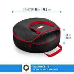 30 In. Black Christmas Tear Proof X-Strong 600D Oxford Fabric Artificial Wreath Storage Protection Bag -Northlight Shop osto wreath storage osd 101 blk h 1f 1000