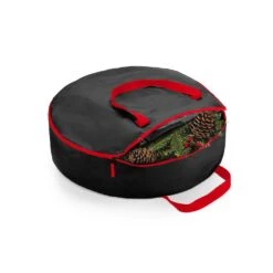 30 In. Black Christmas Tear Proof X-Strong 600D Oxford Fabric Artificial Wreath Storage Protection Bag