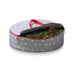 30 In. Gray Waterproof 600D Polyester Artificial Christmas Wreath Storage Bag Holder