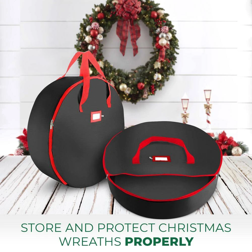 36 In. Black Christmas Wreath Storage Bag Holder Tear-Resistant 420D Oxford Artificial Wreaths Storage Bag (2-Pack) 2 36 In. Black Christmas Wreath Storage Bag Holder Tear-Resistant 420D Oxford Artificial Wreaths Storage Bag (2-Pack) - Image 2