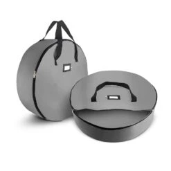 24 In. Artificial Gray Tear-Resistant Christmas Wreath Storage Bag Holder 2-Pack