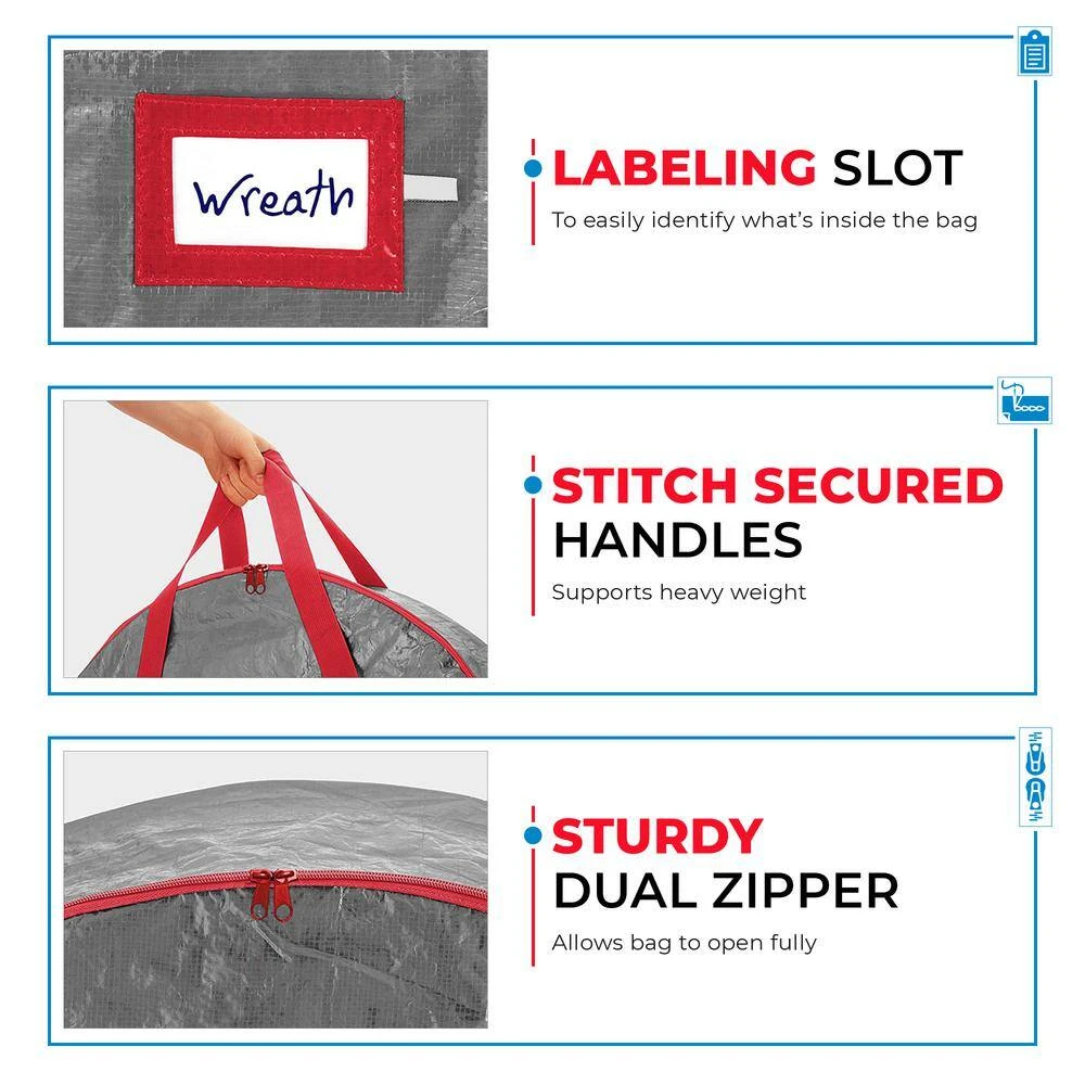 30 In. Artificial Gray Water Resistant Christmas Wreath Storage Bag (2-Pack) 3 30 In. Artificial Gray Water Resistant Christmas Wreath Storage Bag (2-Pack) - Image 3