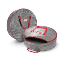30 In. Artificial Gray Water Resistant Christmas Wreath Storage Bag (2-Pack)