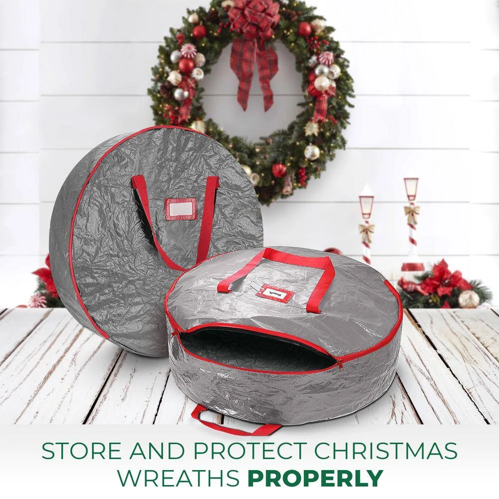 30 In. Artificial Gray Water Resistant Christmas Wreath Storage Bag (2-Pack) 2 30 In. Artificial Gray Water Resistant Christmas Wreath Storage Bag (2-Pack) - Image 2