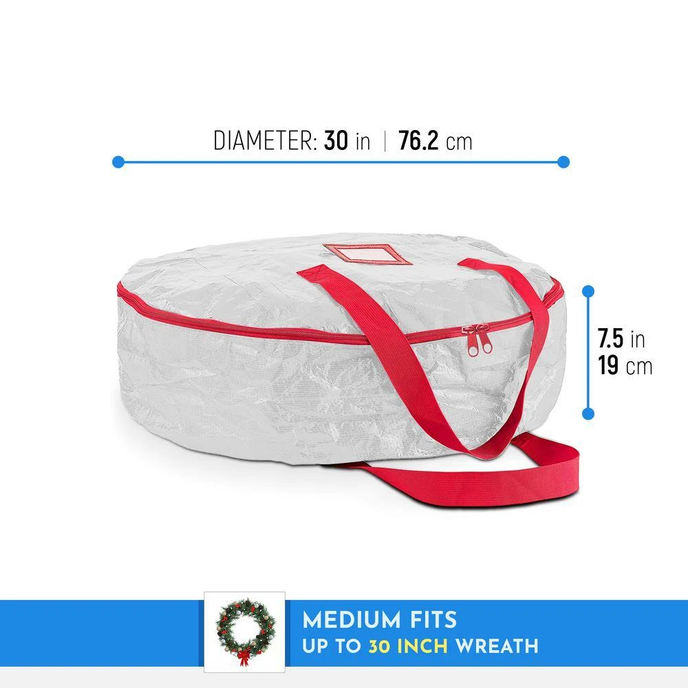 30 In. Artificial White Water Resistant Christmas Wreath Storage Bag (2-Pack) 4 30 In. Artificial White Water Resistant Christmas Wreath Storage Bag (2-Pack) - Image 4