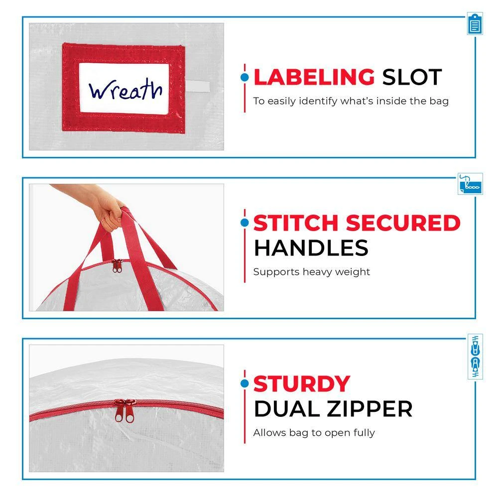 30 In. Artificial White Water Resistant Christmas Wreath Storage Bag (2-Pack) 3 30 In. Artificial White Water Resistant Christmas Wreath Storage Bag (2-Pack) - Image 3