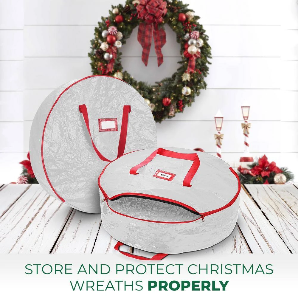 30 In. Artificial White Water Resistant Christmas Wreath Storage Bag (2-Pack) 2 30 In. Artificial White Water Resistant Christmas Wreath Storage Bag (2-Pack) - Image 2