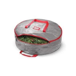 24 In. Gray Water Resistant Christmas Wreath Storage Bag Holder, Artificial Wreaths Plastic Storage Protection