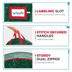 24 In. Green Water Resistant Christmas Artificial Wreaths Plastic Storage Protection Wreath Storage Bag Holder -Northlight Shop osto wreath storage osp 104 grn h 4f 1000