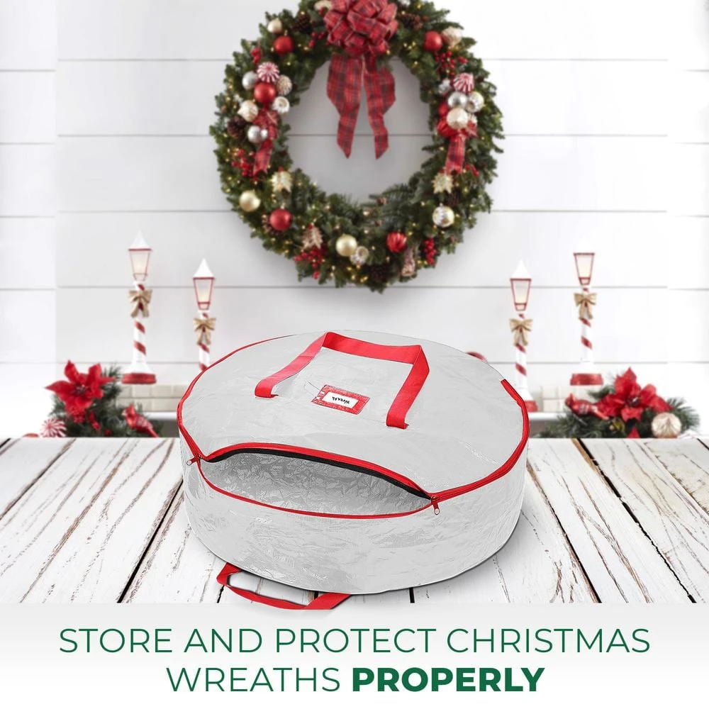 36 In. Artificial White Water Resistant Christmas Wreath Storage Bag Holder 2 36 In. Artificial White Water Resistant Christmas Wreath Storage Bag Holder - Image 2