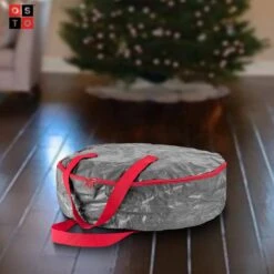36 In. Gray Water Resistant Christmas Wreath Storage Bag Holder, Artificial Wreaths Plastic Storage Protection -Northlight Shop osto wreath storage osp 105 gray h 44 1000