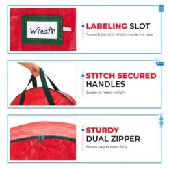 36 In. Red Plastic Water Resistant Christmas Artificial Wreaths Storage Protection Bag Holder -Northlight Shop osto wreath storage osp 105 rd h 4f 1000