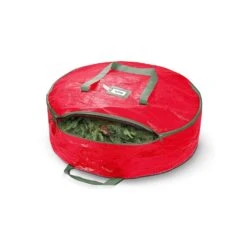 36 In. Red Plastic Water Resistant Christmas Artificial Wreaths Storage Protection Bag Holder